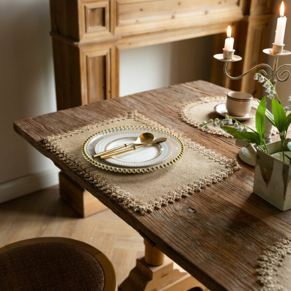 Vintage Jute Tassel Table Runner Round Bowl Mat Rectangular Heat Insulating Placemat 03 - Image 3