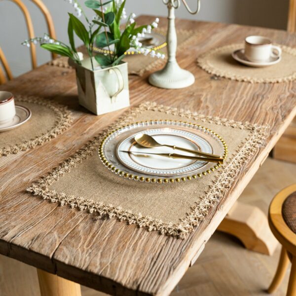 Vintage Jute Tassel Table Runner Round Bowl Mat Rectangular Heat Insulating Placemat 03 - Image 2