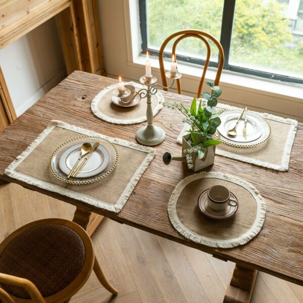 Vintage Jute Tassel Table Runner Round Bowl Mat Rectangular Heat Insulating Placemat 01 - Image 2