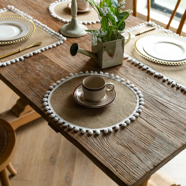 Vintage Jute Tassel Table Runner Round Bowl Mat Rectangular Heat Insulating Placemat 02 - Image 2