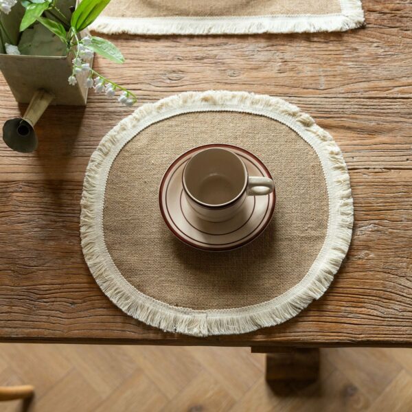 Vintage Jute Tassel Table Runner Round Bowl Mat Rectangular Heat Insulating Placemat 01 - Image 6