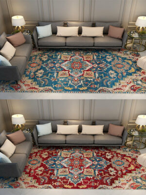 Red and Blue Shaggy Patterned Retro Traditional Rugs for the Living Room Hall