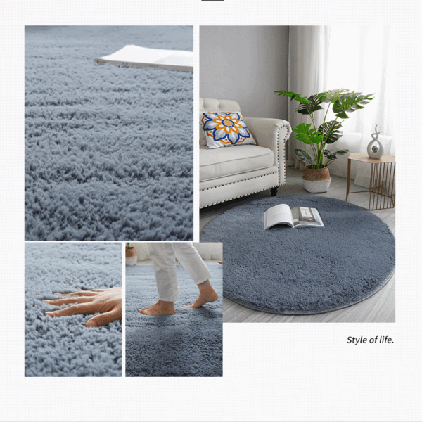 Round Grey Soft Comfortable Plush Rugs Living Room Bedroom Kids Room Bedside Floor Rugs - Image 2