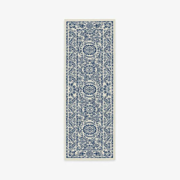 Blue Traditional Floral Rugs Runners for Living Room Bedroom Hall Office Machine Washable