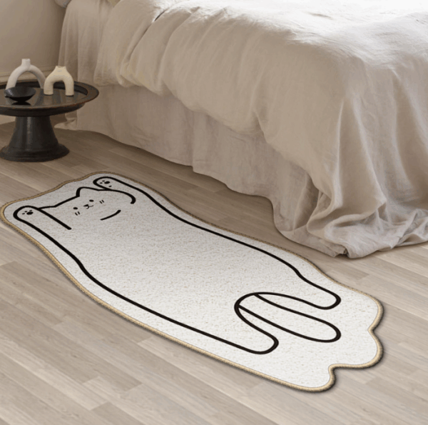 Cartoon Cat Beige Faux Cashmere Bedroom Carpet Home Living Room Study Plush Mats Bedside Carpet Window Mats - Image 2