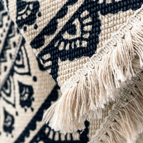 Black Red Round Printed Pattern Cotton Area Rug with Tassel Hand Woven Machine Washable Floor Carpet Rug - Image 2