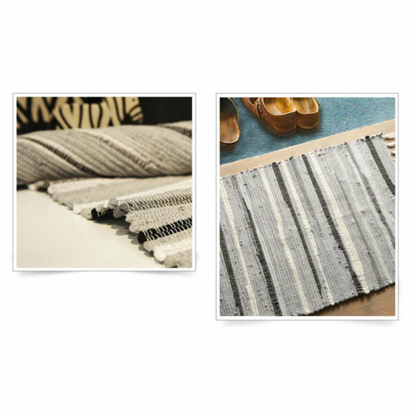 Grey Handmade Eco-Friendly Cotton Striped Carpet With Tassel For Bedroom Bedside Kitchen Living Room Bathroom Absorbent Floor Mat - Image 4