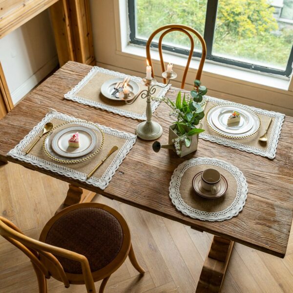 Vintage Jute Tassel Table Runner Round Bowl Mat Rectangular Heat Insulating Placemat 04