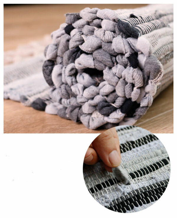 Grey Handmade Eco-Friendly Cotton Striped Carpet With Tassel For Bedroom Bedside Kitchen Living Room Bathroom Absorbent Floor Mat - Image 5