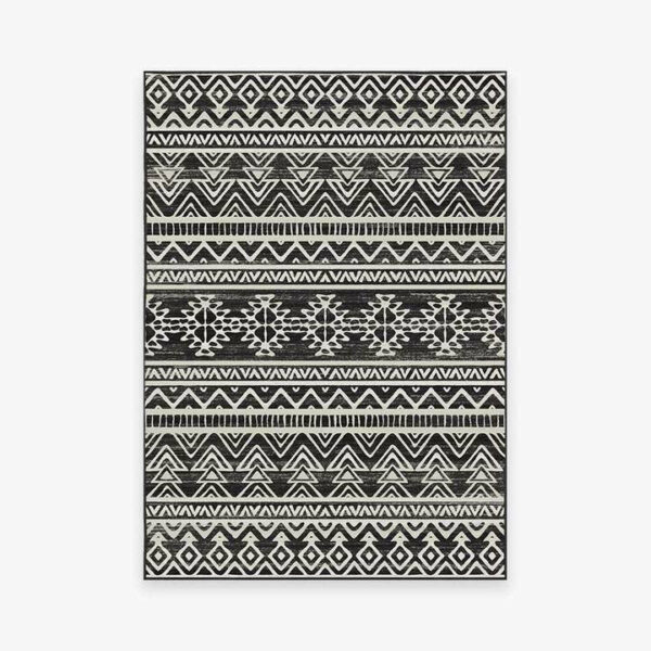 Modern Black Geometric Rugs for Living Room Bedroom Hall Office Machine Washable
