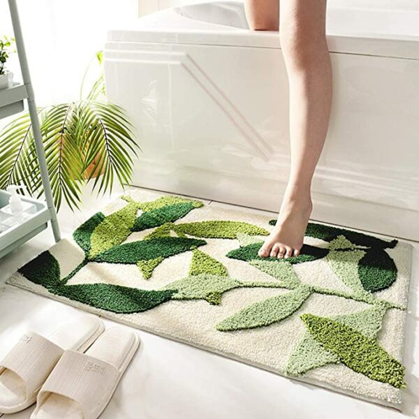 Extra Soft Flocking Bath Mats Absorbent Non-Slip Bathroom Rugs  Leaves - Image 2