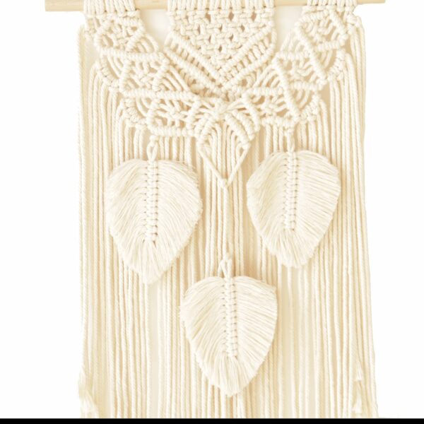 Grey Hand Woven Leaves Ornament Cotton Hanging Rugs Tapestry With Tassel Handwoven For Bedroom Living Room Hall Wall Decor Art Tapestries - Image 3