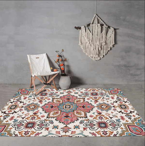 Vintage Pattern Faux Cashmere Rugs For Living Room Bedroom Bedside Rugs Anti-slip Foot Mats 02