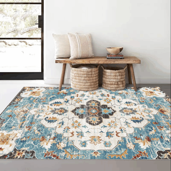 Vintage Pattern Faux Cashmere Rugs For Living Room Bedroom Bedside Rugs Anti-slip Foot Mats 03