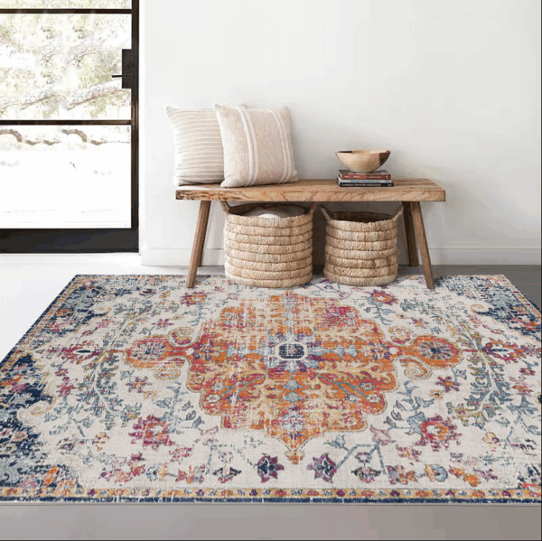 Vintage Pattern Faux Cashmere Rugs For Living Room Bedroom Bedside Rugs Anti-slip Foot Mats 04