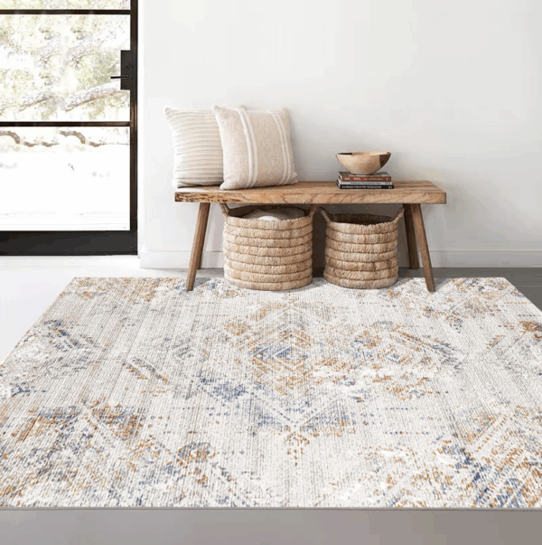Vintage Pattern Faux Cashmere Rugs For Living Room Bedroom Bedside Rugs Anti-slip Foot Mats 06