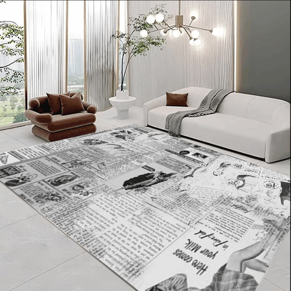 Classical Minimalist Black and White Inked Faux Cashmere Rug Living Room Bedroom Bedside Rug Sofa Coffee Table Rug Floor Mat 08