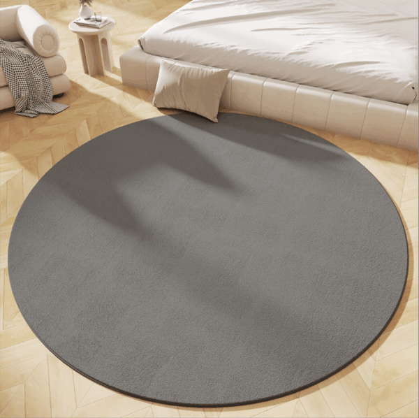 Simple Pure Grey Circle Faux Cashmere Bedroom Living Room Bedside Rug Plush Carpet