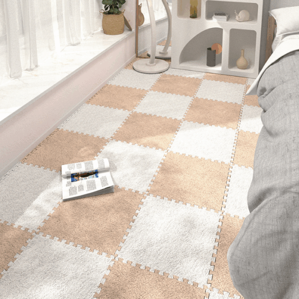 Patchwork Cuttable Modern Checkered Pattern Fuzzy Comfortable Bedroom Rug For Living Room