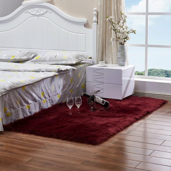 Faux Sheepskin Fur Modern Red Wine Shaggy Area Rugs Plush Bedside Rugs For the Bedroom Living Room Hall