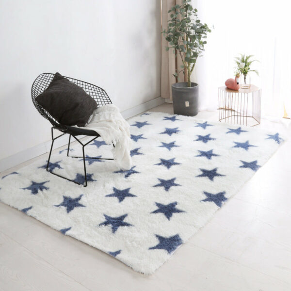 White Blue Stars Soft Comfortable Geometric Plush Shaggy Rugs Bedroom Living Room Bedside Rug Floor Mat 04