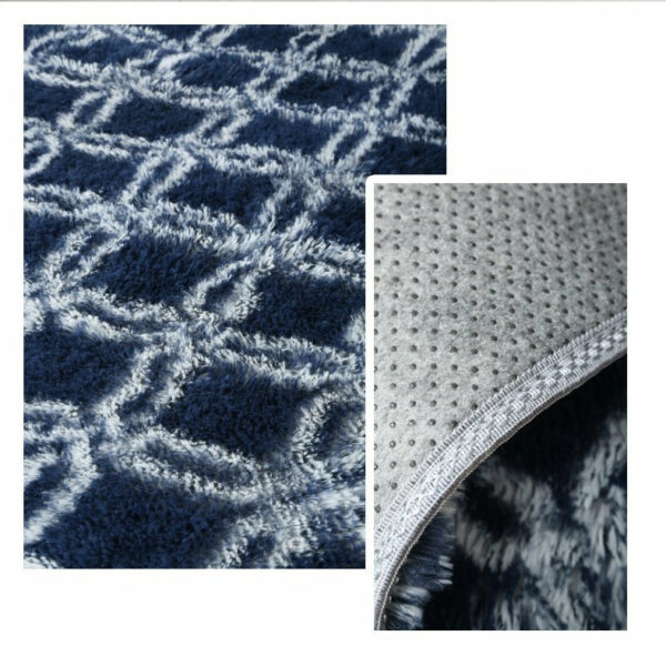 Deep Blue Soft Comfortable Geometric Plush Shaggy Rugs Bedroom Living Room Bedside Rug Floor Mat 07 - Image 2