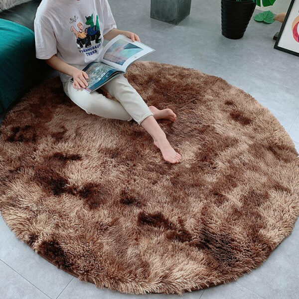 Brown Round Super Soft Plain Shaggy Rugs Living Room Bedroom Kids Room Bedside Floor Rugs - Image 3