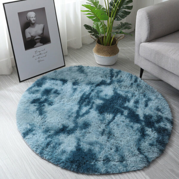 Blue Round Super Soft Plain Shaggy Rugs Living Room Bedroom Kids Room Bedside Floor Rugs - Image 2