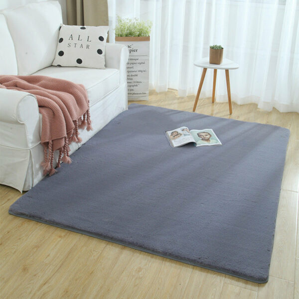 Quality Dark Grey Colour Super Soft Plain Bedroom Living Room Bedside Shaggy Plush Faux Rabbit Fur Rugs Anti-skip Floor Mats - Image 2