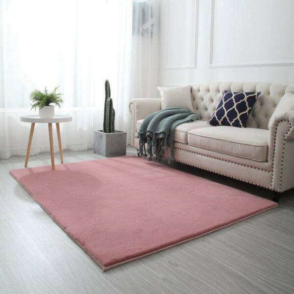 Quality Pink Colour Super Soft Plain Bedroom Living Room Bedside Shaggy Plush Faux Rabbit Fur Rugs Anti-skip Floor Mats - Image 2