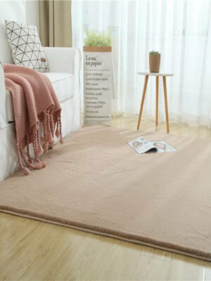 Quality Camel Colour Super Soft Plain Bedroom Living Room Bedside Shaggy Plush Faux Rabbit Fur Rugs Anti-skip Floor Mats