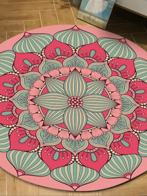 Pink 3D Flower Round Modern Moroccan Patterned Living Room Bedroom Office Anti-slip Area Rugs