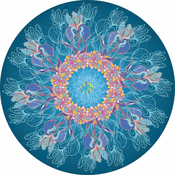 Blue Round Moroccan 3D Flower Patterned Living Room Bedroom Office Anti-slip Area Rugs - Image 2
