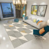 Printed Grey Beige Modern Geometric Patterned Carpet Living Room Bedroom Office Hall Floor Mat Rugs
