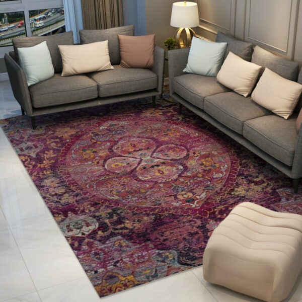 Purple Traditional Shaggy Retro Vintage Floral Patterned Living Room Hall Office Bedroom Floor Rugs Size Customizable