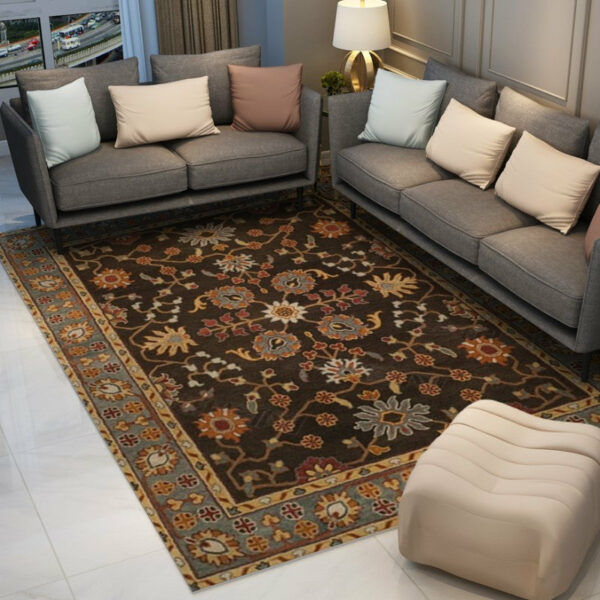 Brown Traditional Shaggy Retro Vintage Floral Patterned Living Room Hall Office Bedroom Floor Rugs Size Customizable