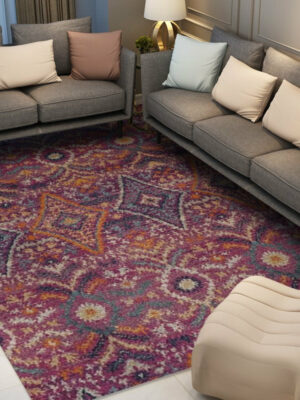 Purple Traditional Shaggy Retro Vintage Geometric Patterned Living Room Hall Office Bedroom Floor Rugs Size Customizable