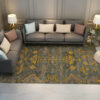 Green Yellow Traditional Shaggy Retro Vintage Floral Patterned Living Room Hall Office Bedroom Floor Rugs Size Customizable