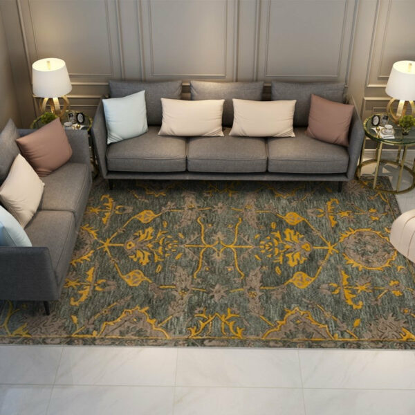 Green Yellow Traditional Shaggy Retro Vintage Floral Patterned Living Room Hall Office Bedroom Floor Rugs Size Customizable
