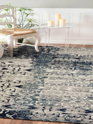 Blue Flower Printed Traditional Shaggy Vintage Patterned Area Rug for Living Room Hall Office Bedroom