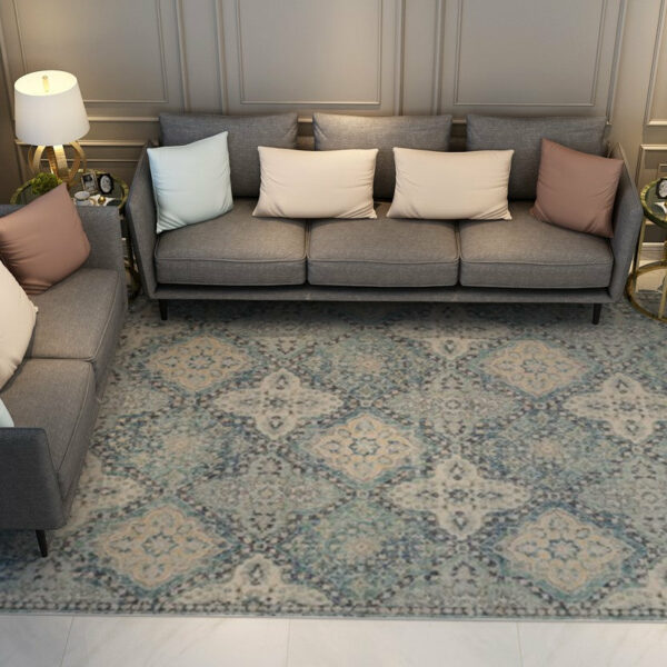 Blue Vintage Traditional Shaggy Geometric Rugs for Living Room Dining Room Bedroom Hall - Image 4
