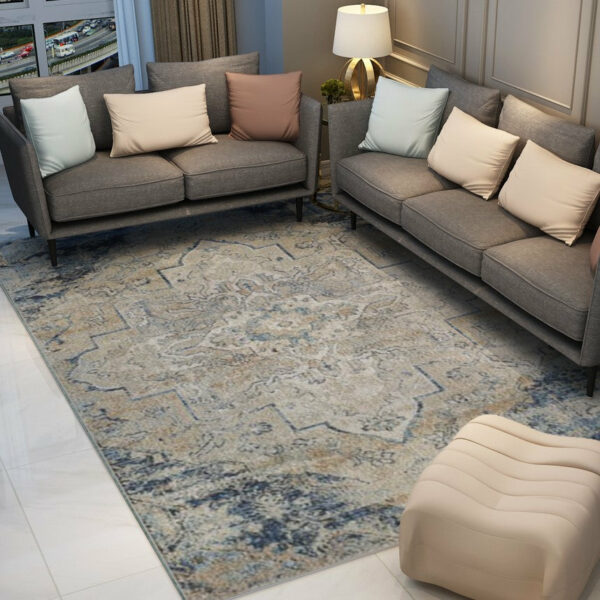 Nice Blue Floral Vintage Traditional Shaggy Rugs for Living Room Dining Room Bedroom Hall - Image 4
