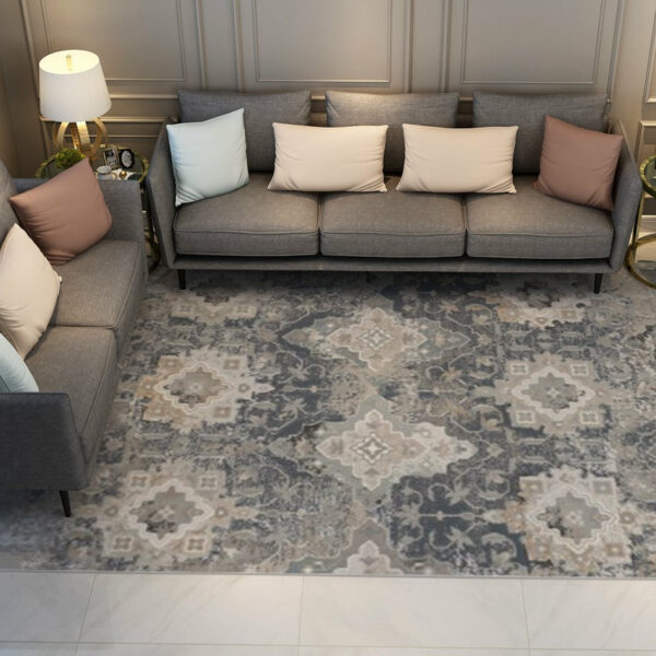 Grey Floral Vintage Traditional Shaggy Rugs for Living Room Dining Room Bedroom Hall - Image 2