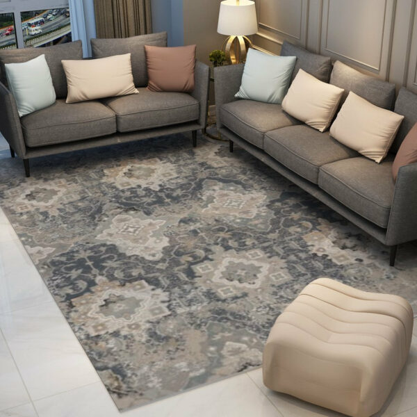 Grey Floral Vintage Traditional Shaggy Rugs for Living Room Dining Room Bedroom Hall - Image 4