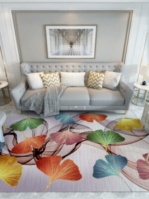 Colorful Ginkgo Leaves Pattern Rugs for Living Room Dining Room Bedroom Hall