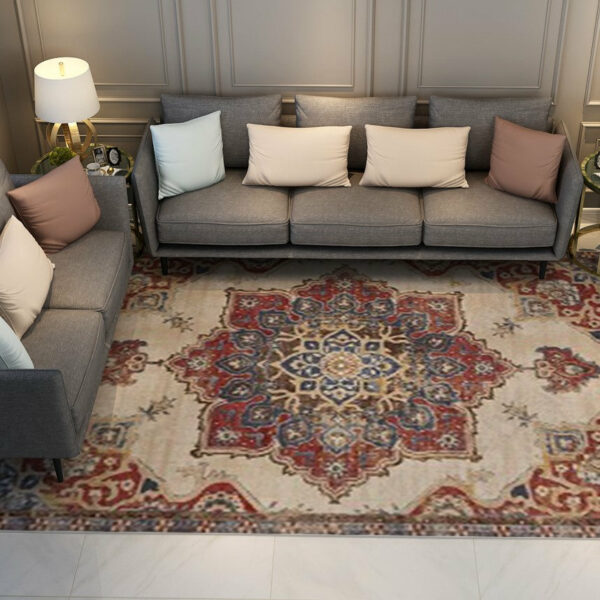 Red Vintage Traditional Flower Area Rug Living Room Hall Office Floor Rug - Image 3