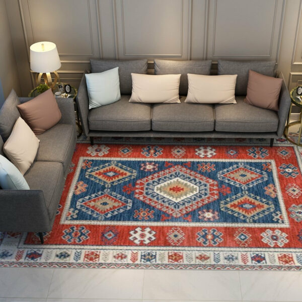 Red Vintage Traditional Geometric Area Rug Living Room Hall Office Floor Rug - Image 3