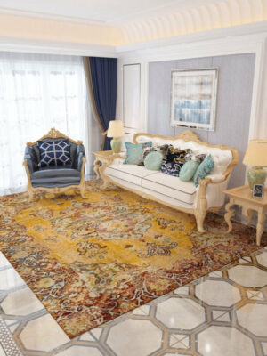 Yellow Traditional Retro Shaggy Patterned Carpets for Bedroom Office