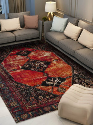 Red Beautiful Vintage Traditional Plush Area Rugs Floormat for Living Room Hall Office