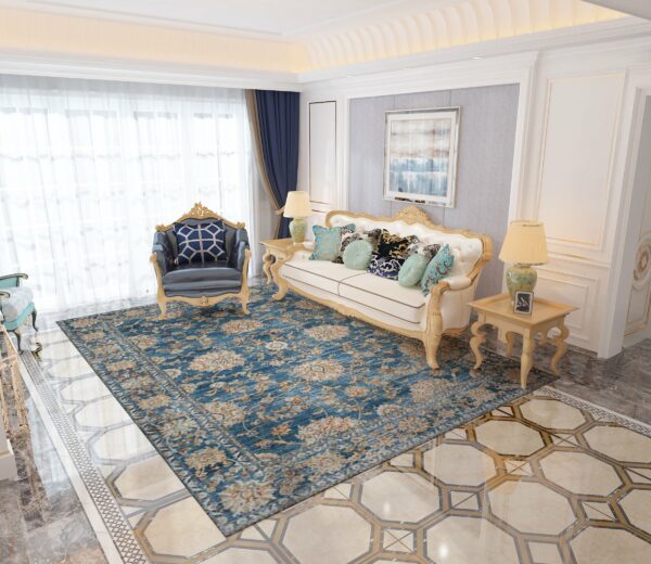 Blue Floral Traditional Plush Vintage Rugs for Living Room Bedroom Hall Office